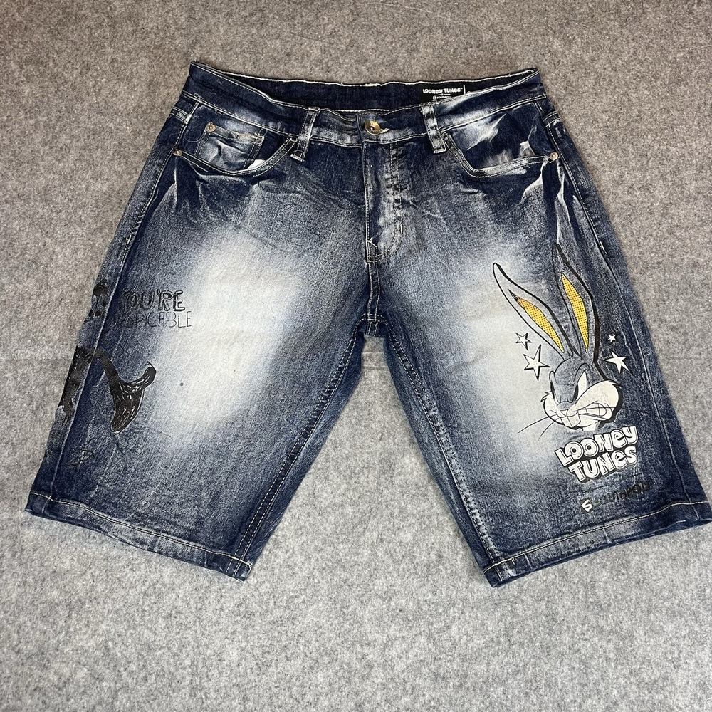 Southpole Denim Shorts Looney Tunes Bugs Bunny/Daffy Duck Waist Sz 30 11" Inseam